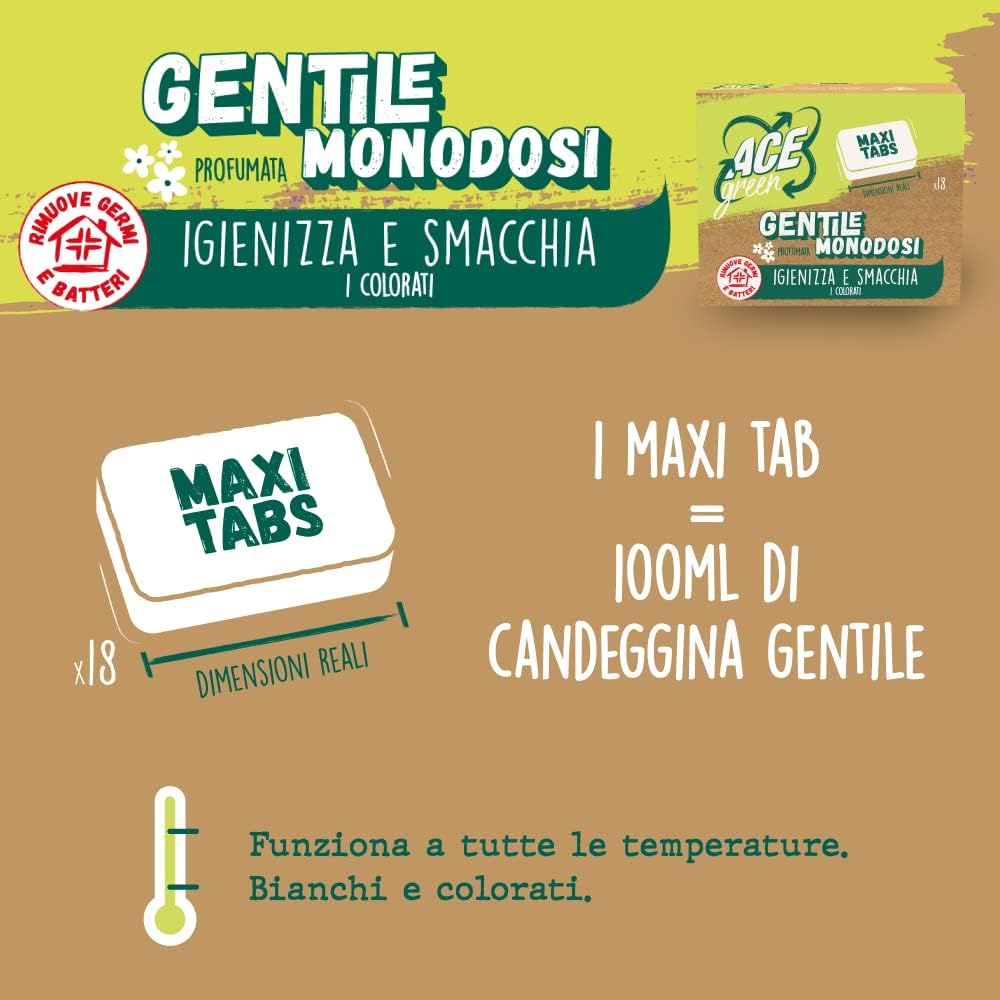 ACE CANDEGGINA GENTILE GREEN MONODOSE, Confezione da 18 tabs - l'imballaggio può variare