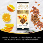 Lindt Excellence Passion Tavoletta di Cioccolato Fondente 70% Cacao con Arancia e Mandorle, formato 100g