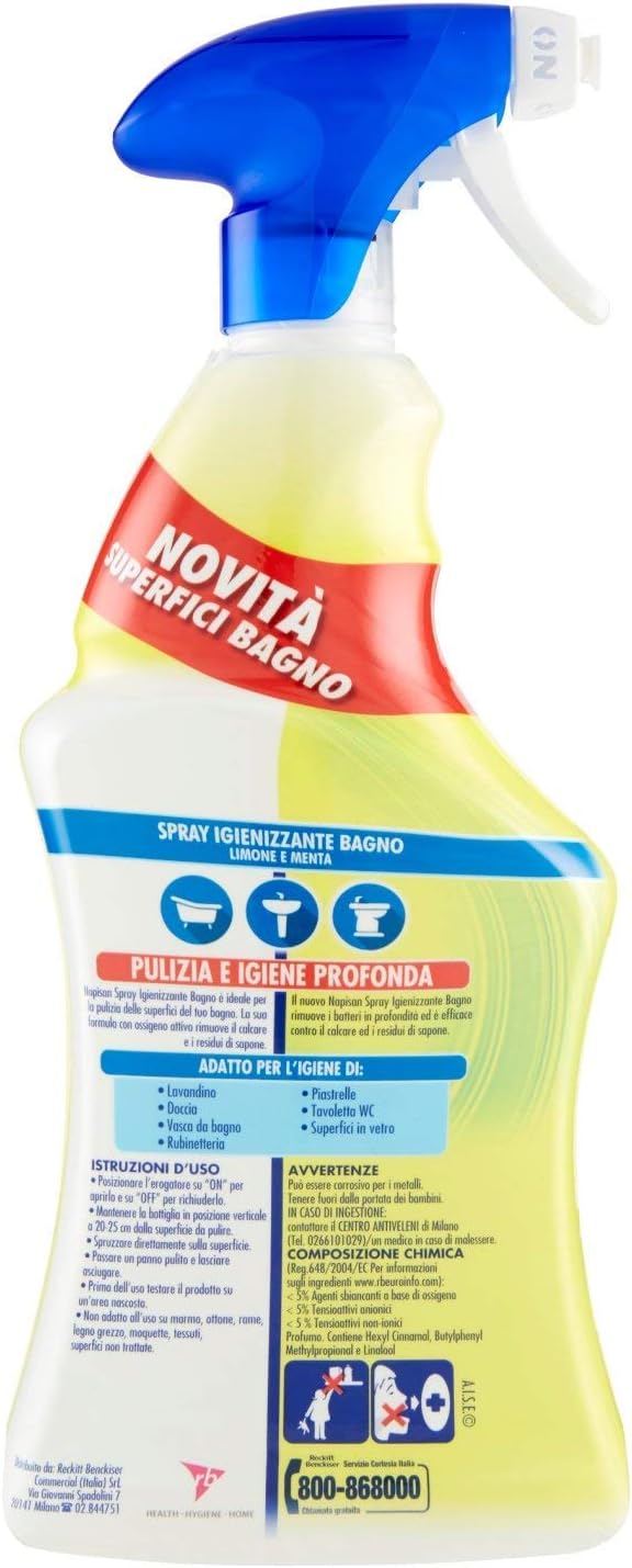 Napisan Spray Igienizzante Bagno Limone e Menta, 3 Confezioni da 750 ml