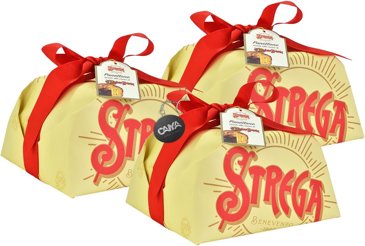 3X Strega Alberti Panettone Soffice Farcito con Crema al Liquore Strega, Uvetta e Canditi 1kg (2023) [3 Panettoni]