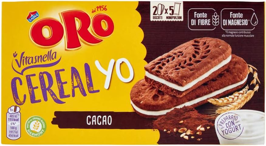 Mix Oro Saiwa Vitasnella Cereal Yo Original Cacao e Frutti Rossi Biscotti ai Cereali Integrali con Cremoso Yogurt 253g [3 Confezioni]