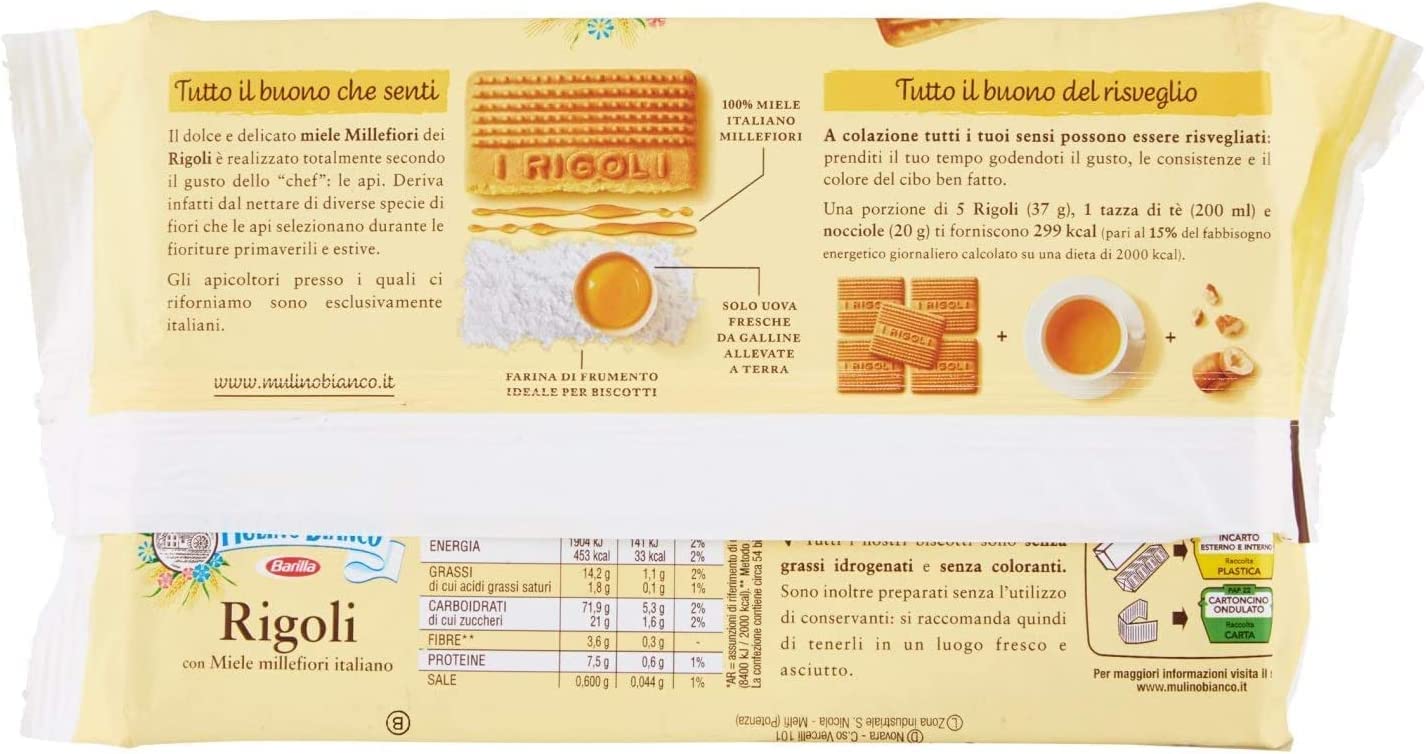 6X Mulino Bianco Rigoli Biscotti Frollini con Miele Millefiori Italiano 400g [ BOX da 6 Confezioni]
