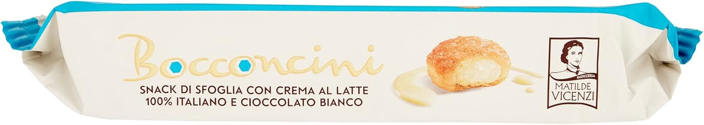 Matilde Vicenzi - Bocconcini di Pasta Sfoglia, Croccanti e Delicati, Snack Dolce di Raffinata Pasticceria Ripieno di Crema al Latte e Cioccolato Bianco, Confezione da 100 gr