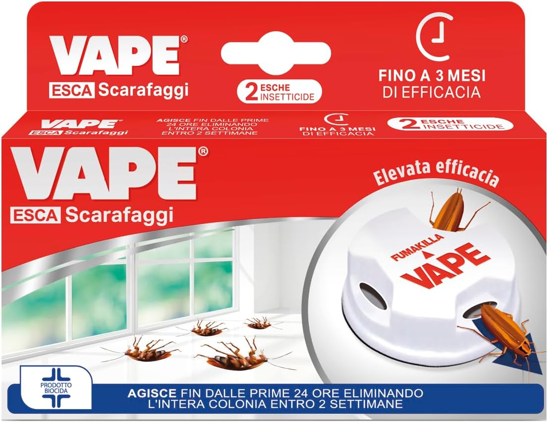 Vape Derm Scarafaggi Esca, Disinfesta ed Elimina la Colonia in 2 Settimane, Efficacia Fino a 3 Mesi, Trattamento Insetticida Potente