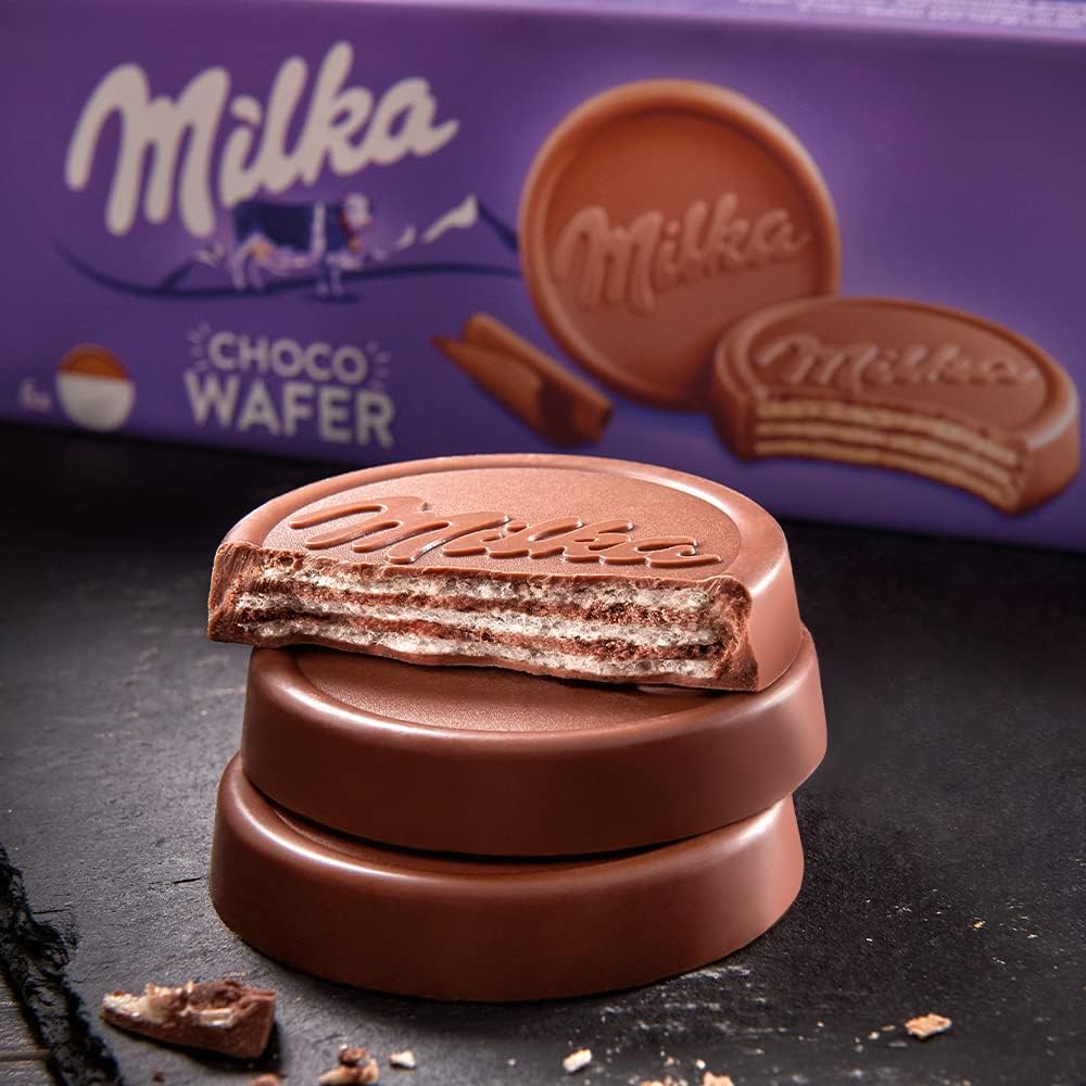 Milka, Choco Wafer, Wafer Croccante e Goloso con una Copertura di Cioccolato al Latte Milka, con Latte Alpino, Cacao Sostenibile, 180g (6 merende da 30g)