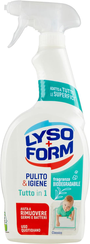 Lysoform Spray Tutto in 1 Classico, Spray Disinfettante Superfici, con Agente Pulente di Origine Naturale, Fragranza Biodegradabile, Adatto per Uso Quotidiano, 700 ml