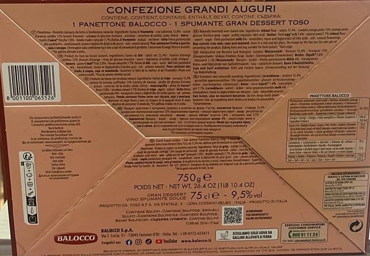 Balocco Grandi Auguri Panettone e Toso Vino Spumante Dolce 75 cl