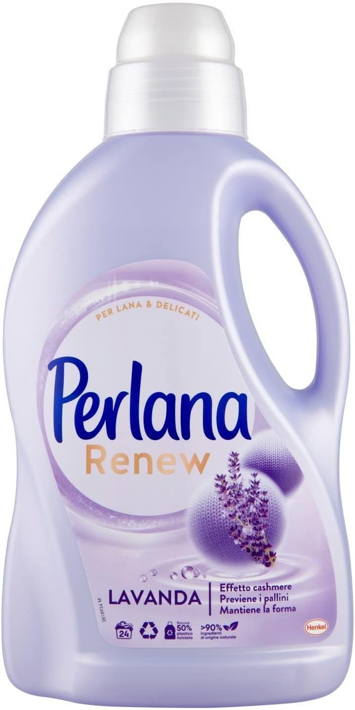 Perlana Renew Lana Lavanda, detersivo lavatrice, effetto cachmere, previene i pallini, confezione singola da 24 lavaggi