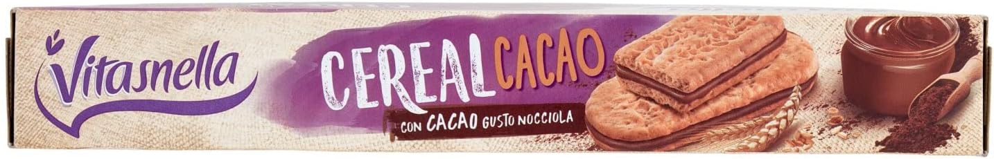 Vitasnella Cereal Crema - Biscotti ai Cereali con Farcitura al e Gusto Nocciola Cacao, 250 Grammi