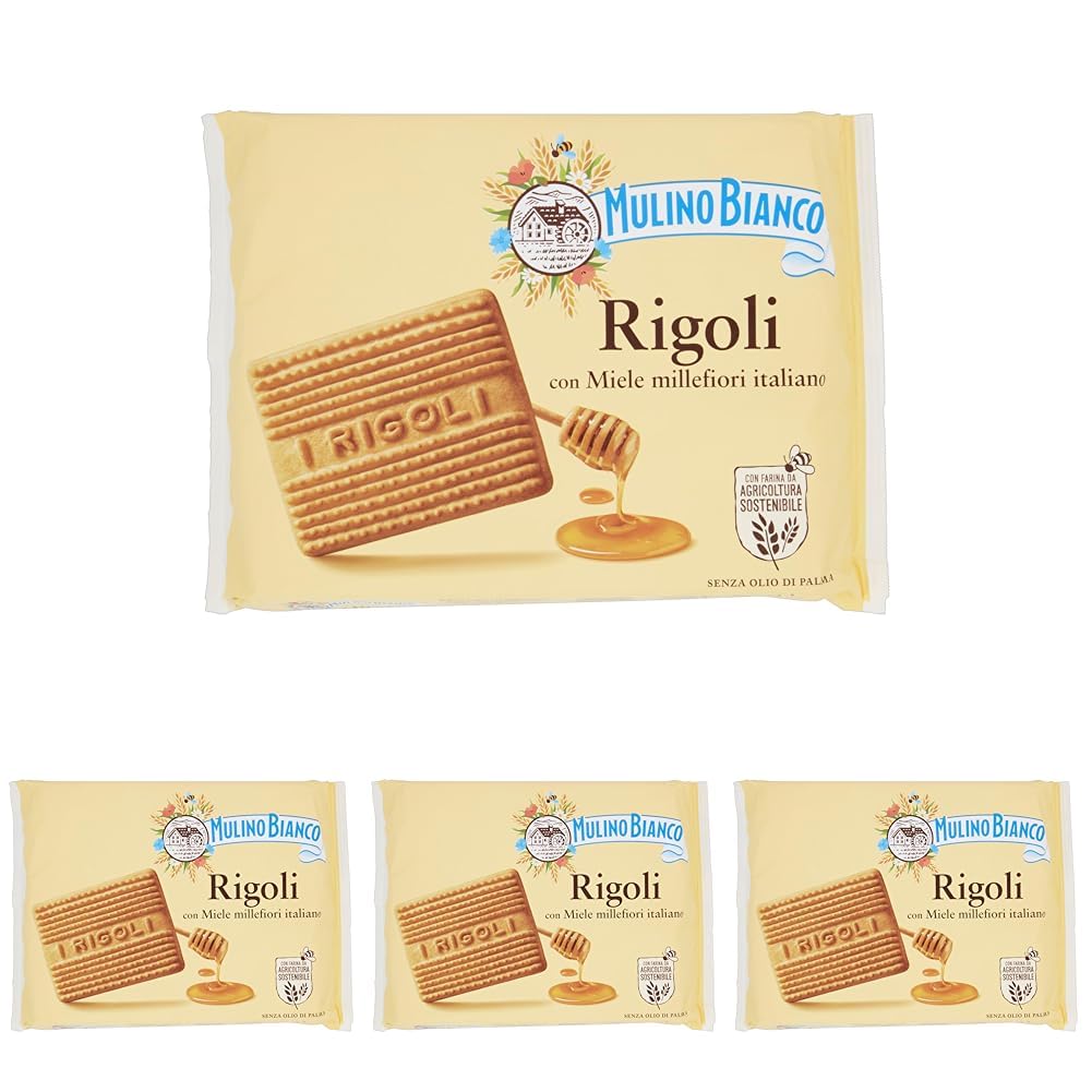 Mulino Bianco Biscotti Frollini Rigoli con Miele Italiano, Perfetti per la Colazione- 800 g (Confezione da 4)