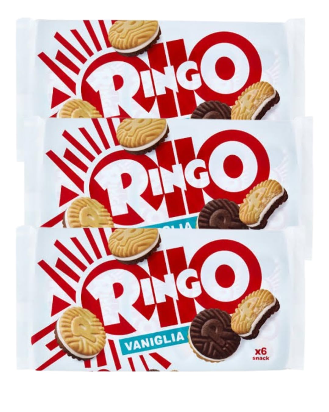 3X Confezioni Per Pavesi Ringo Vaniglia 330 g x 3 | Biscotti Farciti con Crema al Gusto di Vaniglia | Formato Famiglia | 990 g Totali | 18 Porzioni