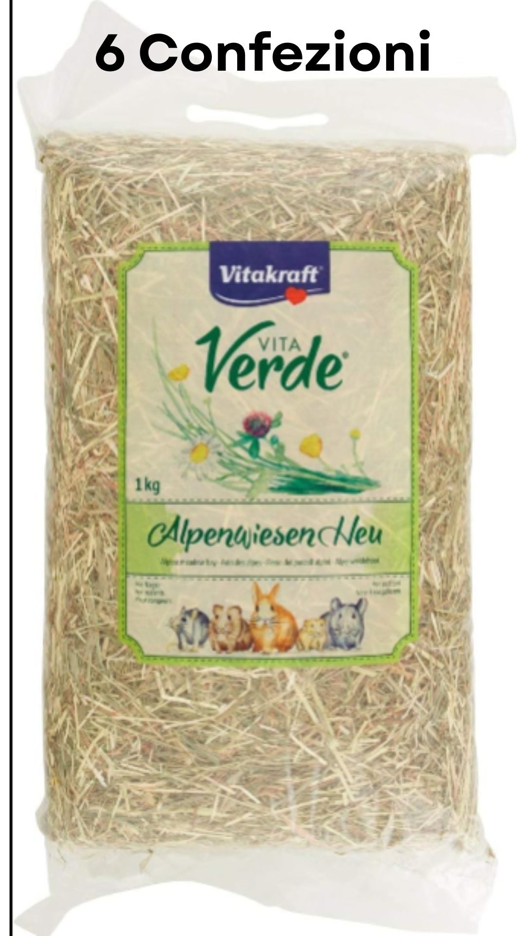 Vitakraft Vita Verde Fieno dei Pascoli Alpini per Tutti I Roditori, 1kg (Conf. da 6)