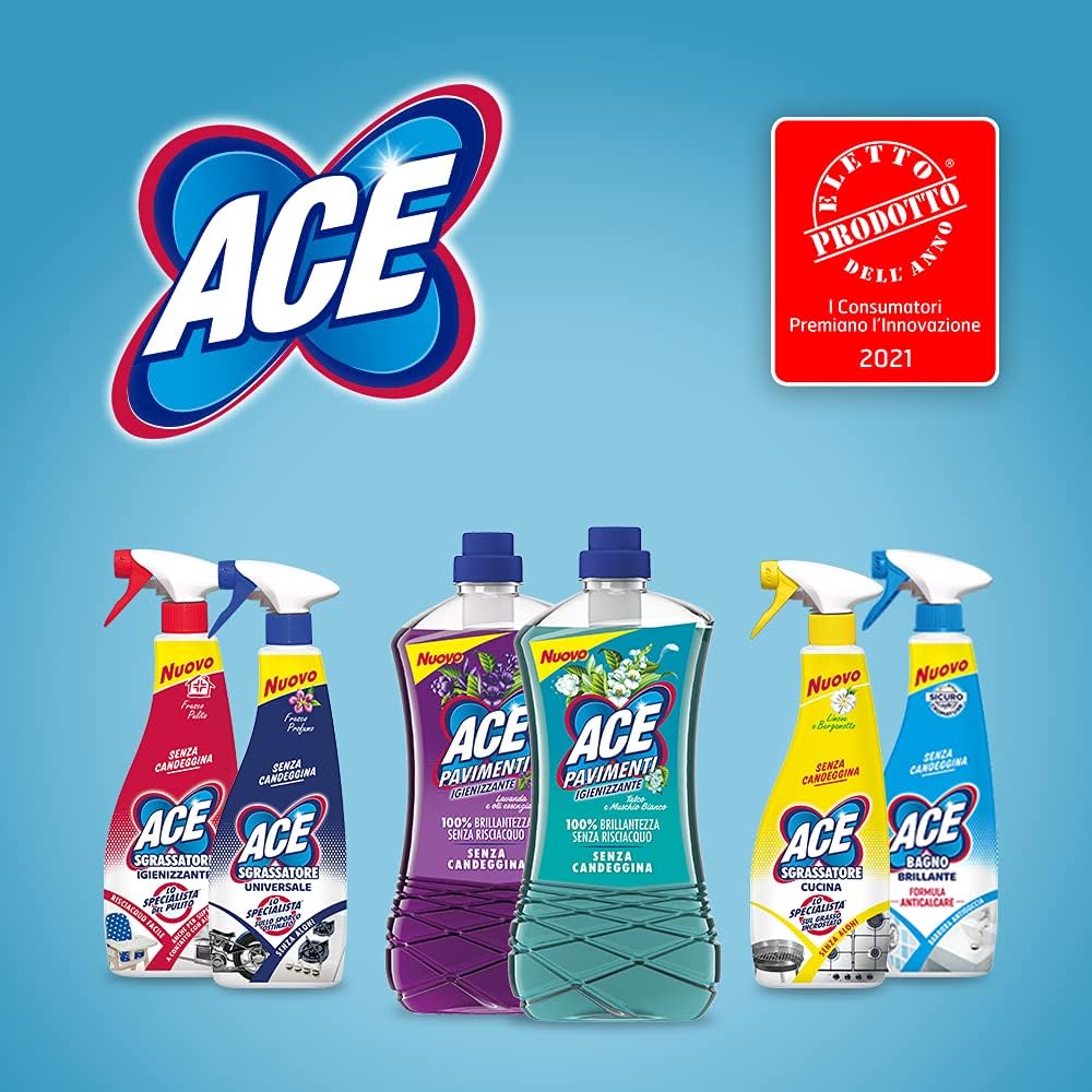 ACE Pavimenti Igienizzante Talco e Muschio Bianco, Senza Candeggina, Maxi Formato - 1000 ml