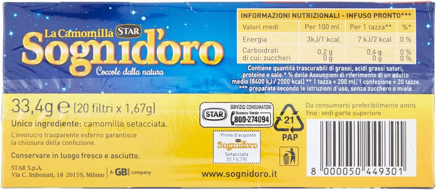 Sogni Doro Camomilla Sogni Doro Setacciata 20 filtri