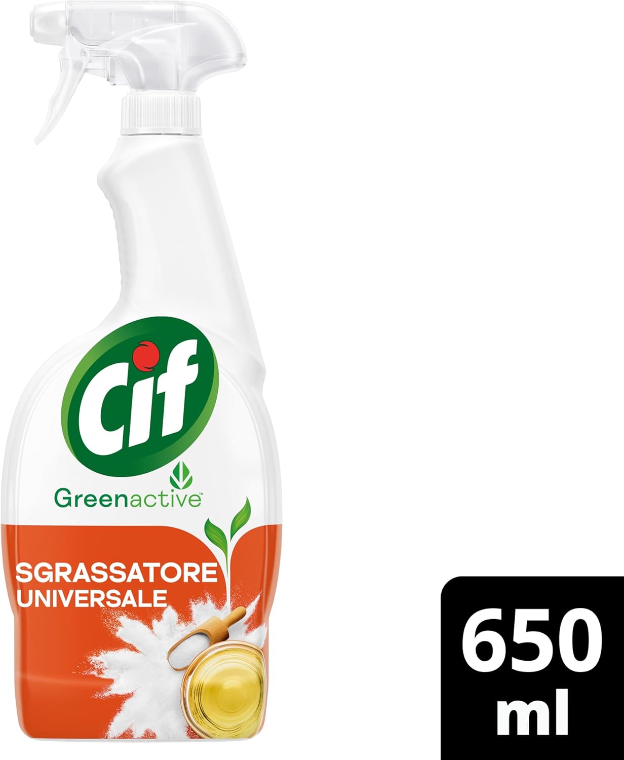 Cif Sgrassatore Universale, Sgrassatore Cucina con Aceto e Bicarbonato, 650 ml, per Pulire il Grasso Più Ostinato di Forno, Fornelli e Piano Cottura, con Agenti Pulenti di Origine Naturale