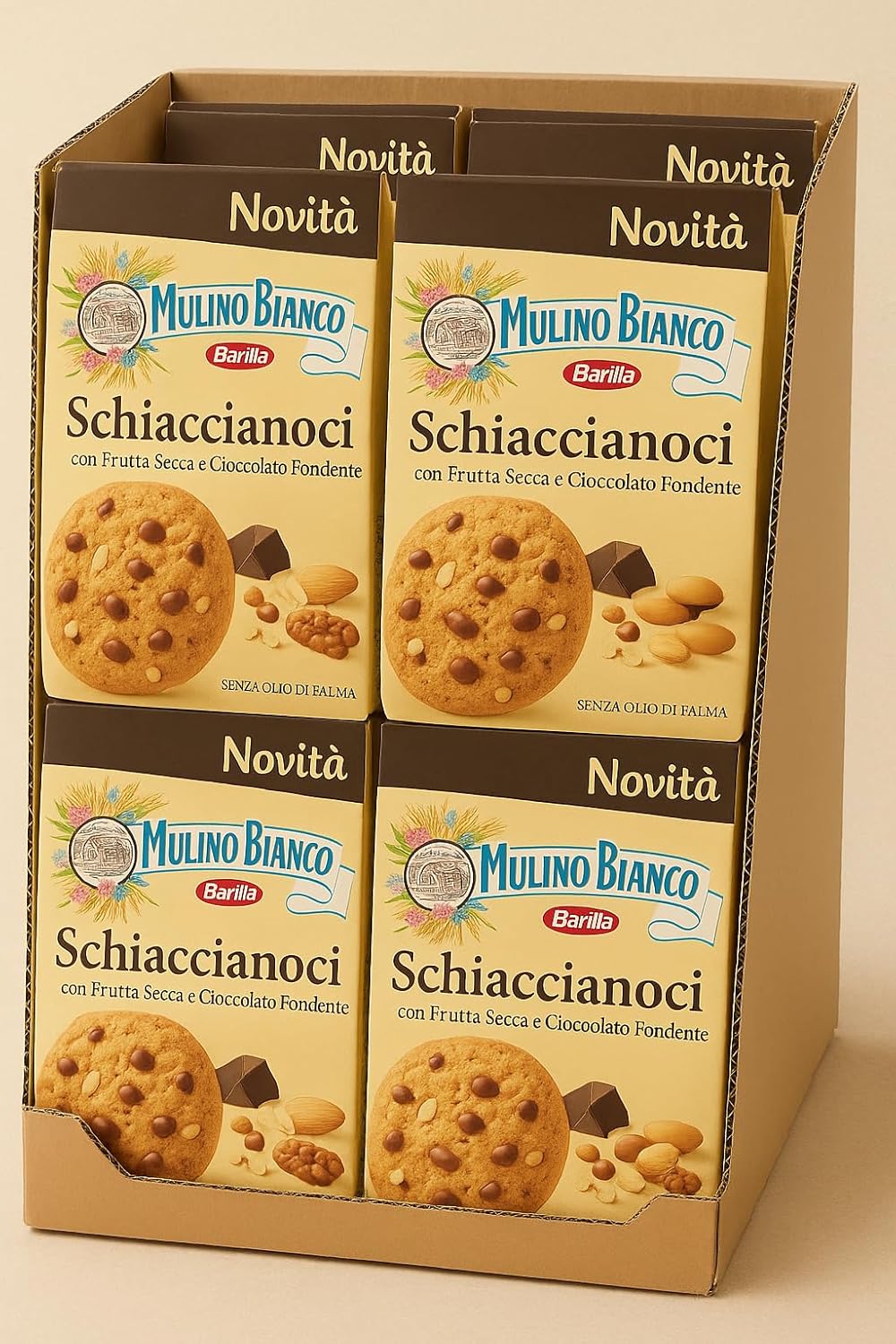 Confezione da 6 Biscotti Schiaccianoci 300g – Con Frutta Secca e Cioccolato Fondente – Ricetta Senza Olio di Palma – Gusto Ricco e Croccante – Dolce da Forno Mulino Bianco