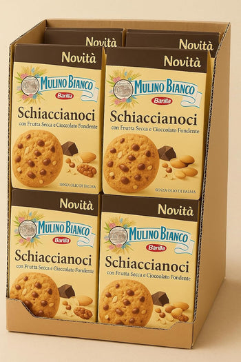 Confezione da 6 Biscotti Schiaccianoci 300g – Con Frutta Secca e Cioccolato Fondente – Ricetta Senza Olio di Palma – Gusto Ricco e Croccante – Dolce da Forno Mulino Bianco