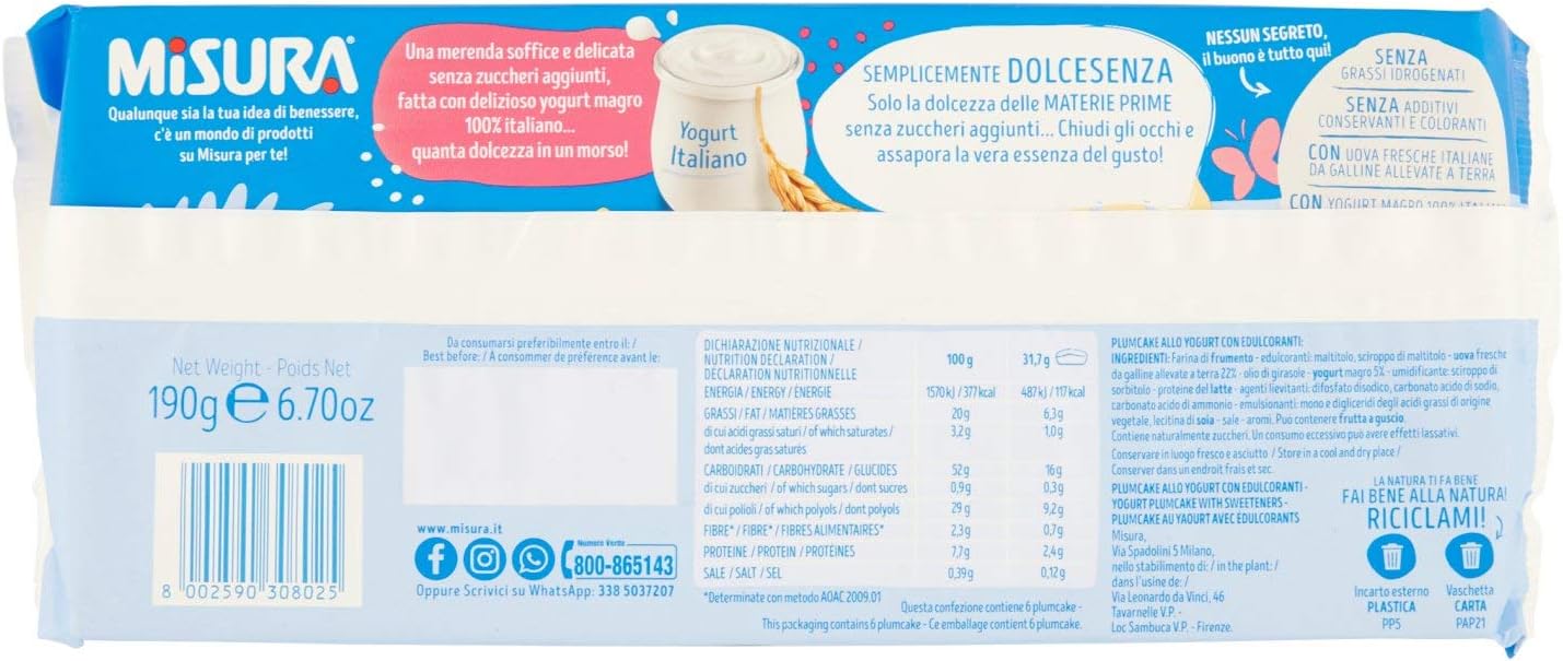 Misura Plumcake Preparati con Yogurt, 6 Plumcake, 190g