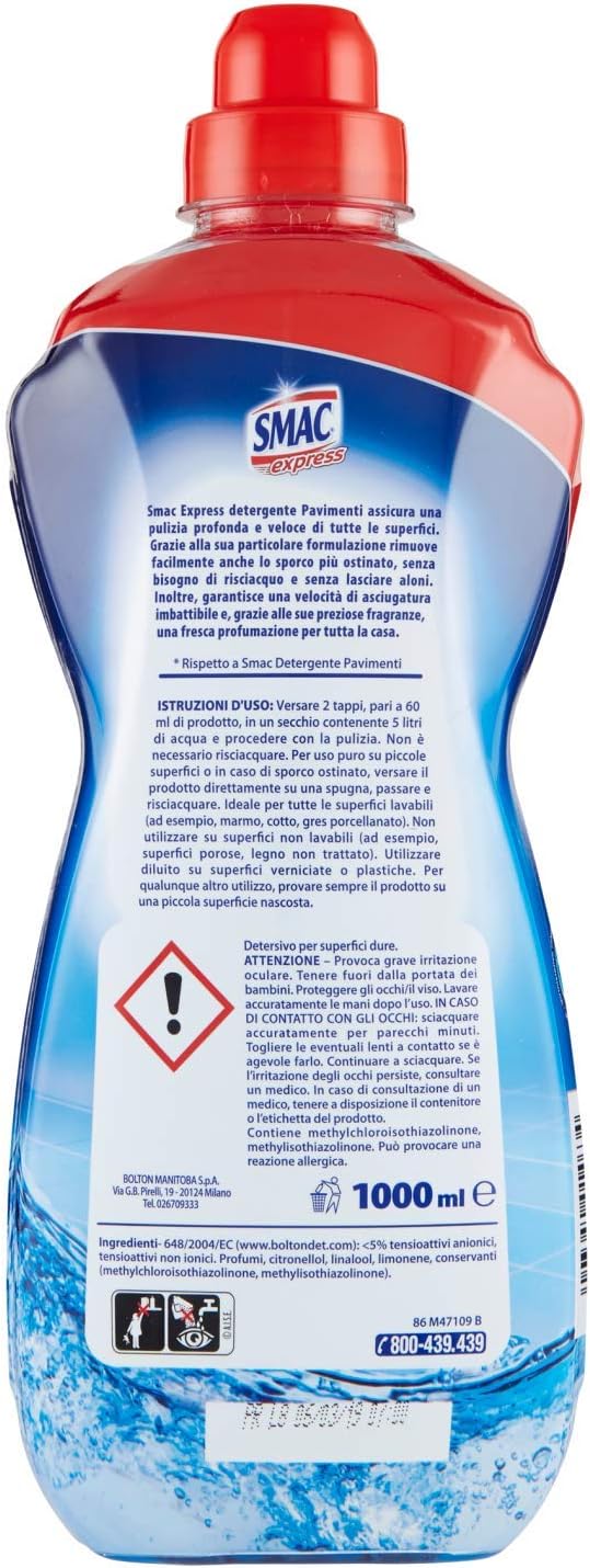 Smac Express - Pavimenti Freschezza Intensa, Detergente Multisuperficie, Azione Pulente Senza Risciacquo, 1000 ml