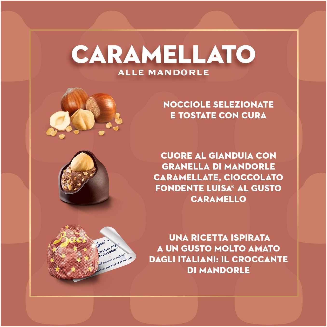 BACI PERUGINA Uovo di Pasqua 2025 Cioccolato Caramellato alle Mandorle con Sorpresa e 4 Cioccolatini 265g