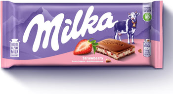 Milka, Fragola e Yogurt, Tavoletta di Cioccolato al Latte Classica con Yogurt e Fragole, Latte 100% Alpino, Cacao Sostenibile, 100g