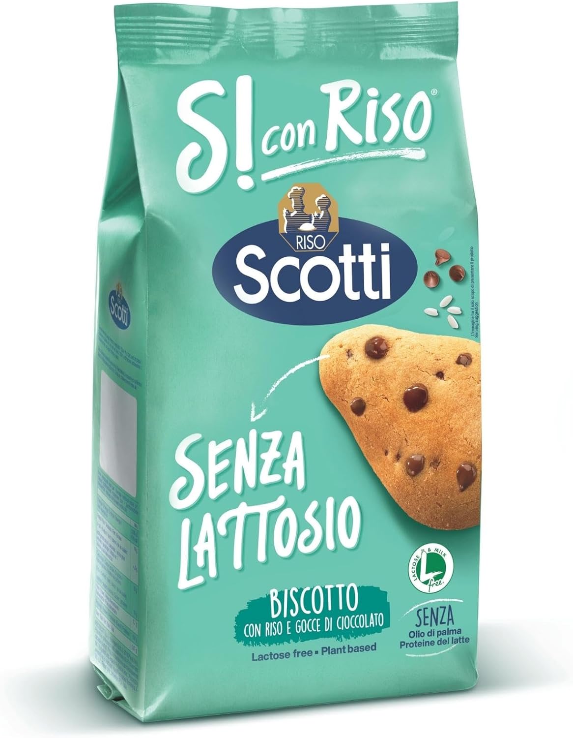 Si con Riso - Biscotti con Riso e Gocce di Cioccolato Senza Lattosio - Ideali per la Colazione, Senza Olio di Palma - 350 gr