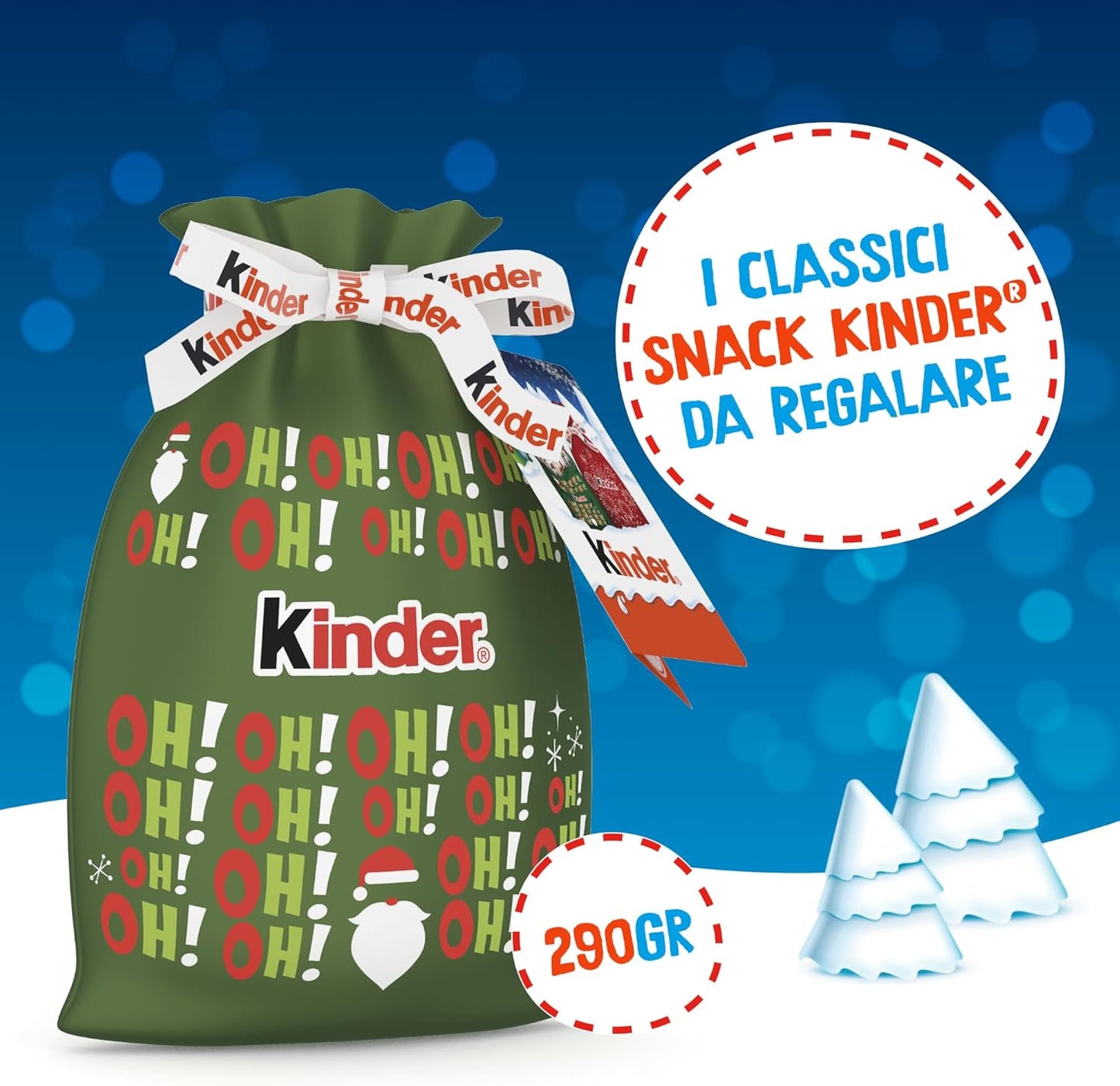 Kinder Happy Snack Sacco Rosso - 10 Snack Dolci al Cioccolato Assortiti, Sacco Speciale di Babbo Natale, Idea Regalo, Confezione da 290,5 gr