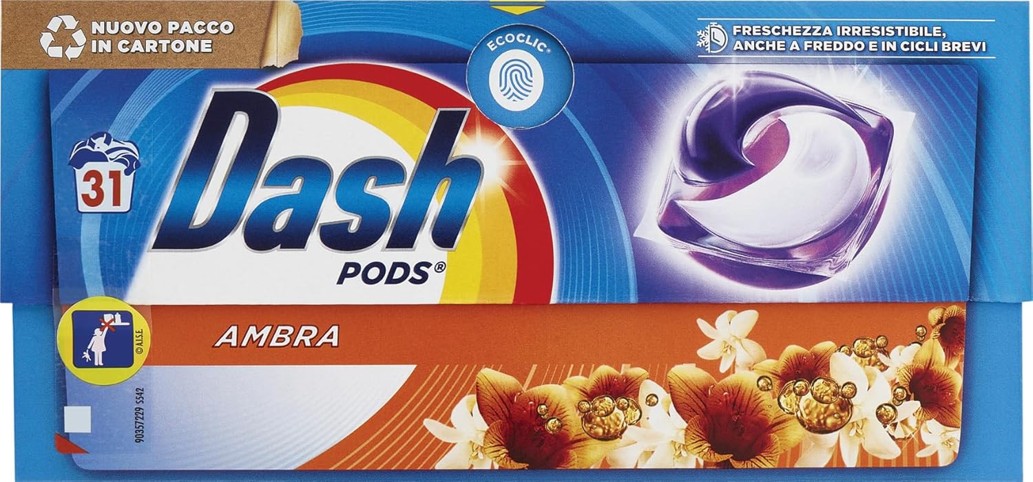 Dash Detersivo Lavatrice Pods Ambra 31 Lavaggi, 31pz