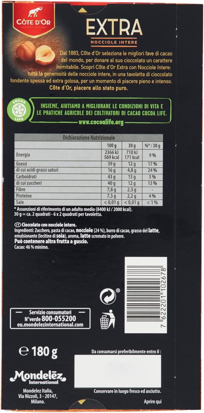 Côte D'Or Extra Nocciole Intere Fondente 180g