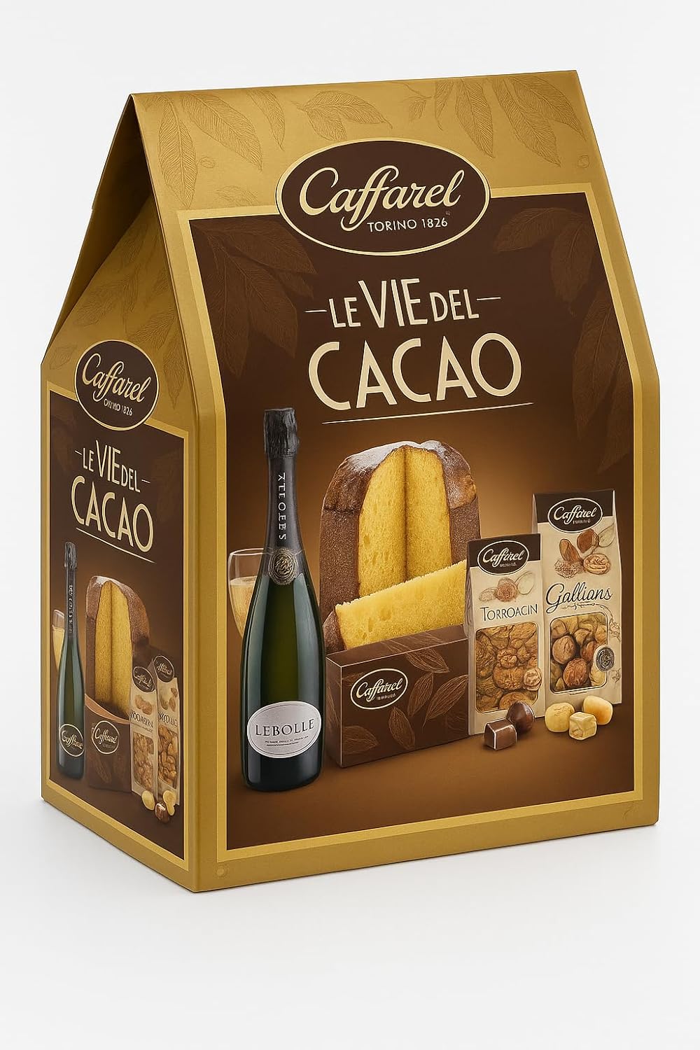 Cesto Natalizio Le Vie del Cacao 5 Pezzi con Panettone, Cioccolato Artigianale, Dolci Assortiti e Spumante Dolce, Confezione Regalo Elegante e Gourmet per Natale, Idea Regalo Raffinata Made in Italy