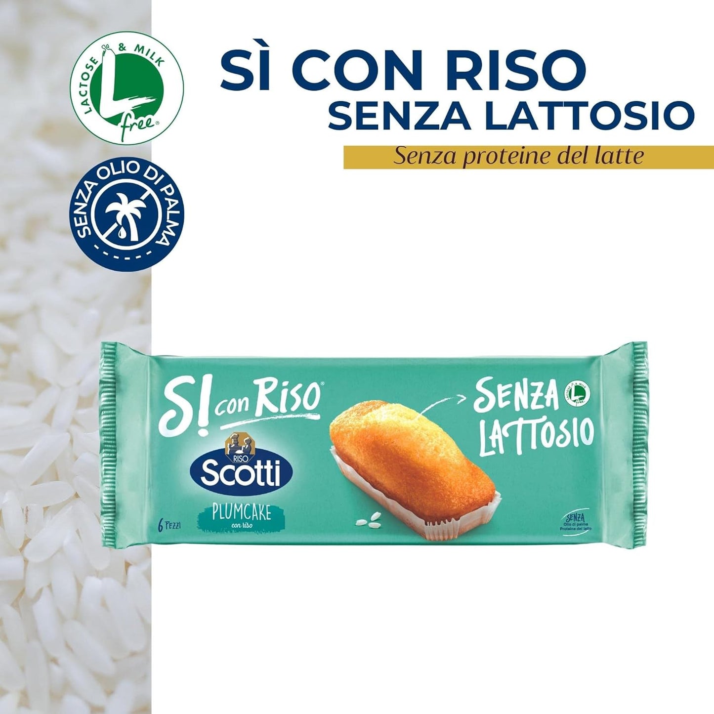 Si con Riso - Plumcake con Riso - Merendine Senza Lattosio, Senza Olio di Palma - 6 Monoporzioni