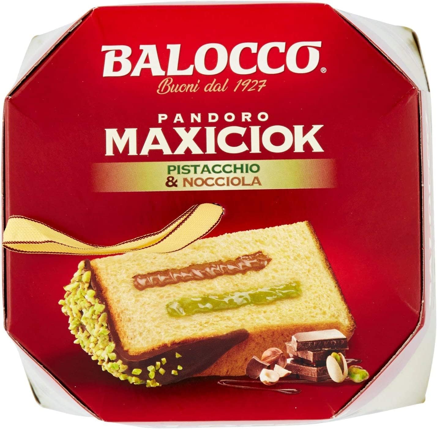 2X Balocco, Pandoro MaxiCiok con Granella di Pistacchio, Nocciole e Cioccolato a Latte 800 g con Portachiavi RASPADA [2 Pezzi]