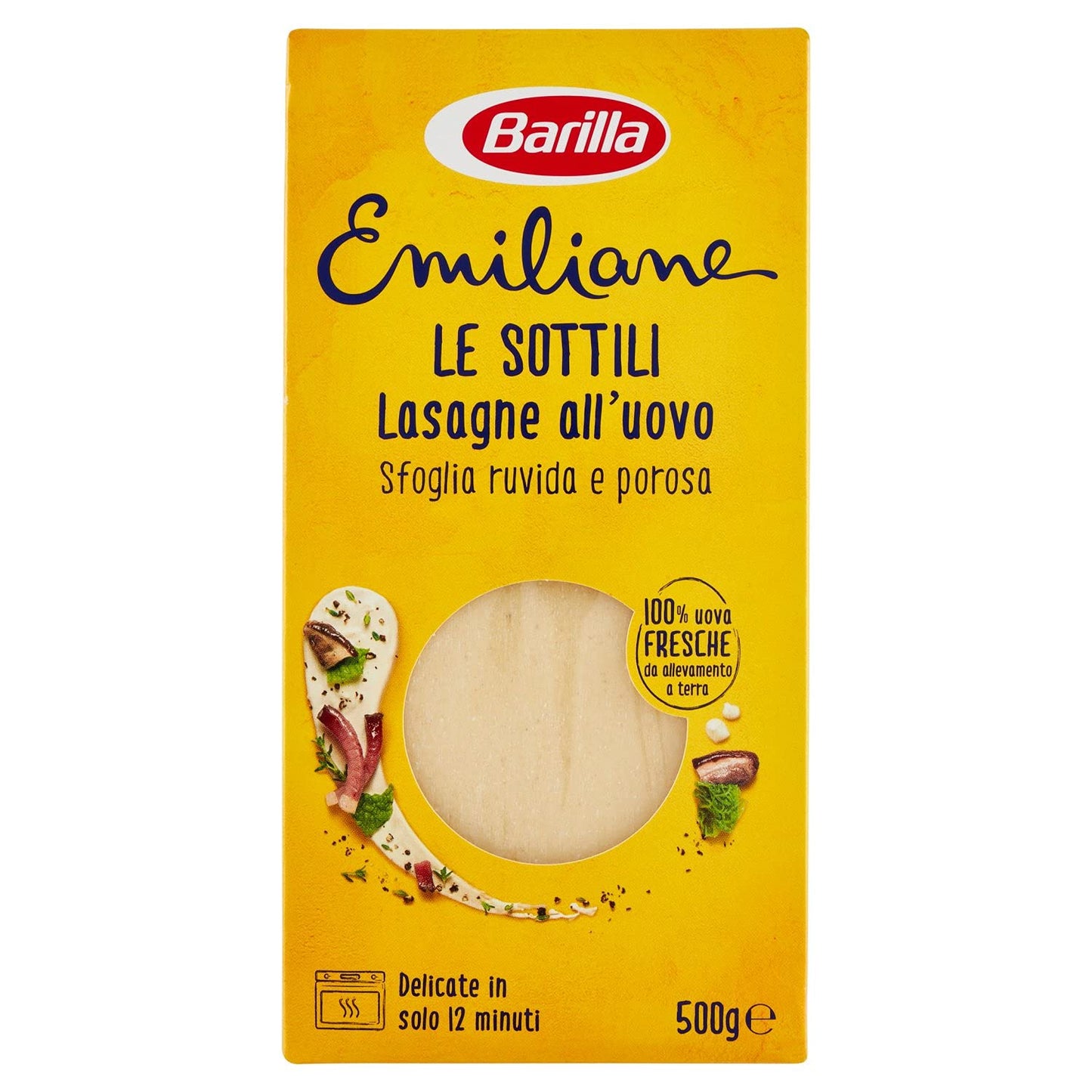 Barilla Emiliane Le Sottili Lasagne All' Uovo con Uova Fresche, Sfoglia Porosa e Delicata, 500 g