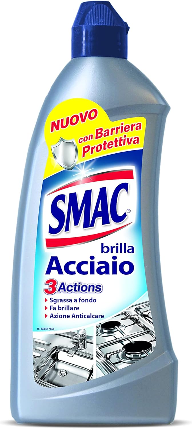 Smac - Brilla Acciaio, Detergente Crema, Azione Anticalcare e Lucidante, Sgrassatore con Barriera Protettiva, 520 ml