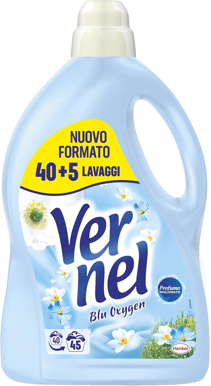 Vernel Blu Oxygen Ammorbidente Lavatrice Diluito Profumato, Freschezza e Morbidezza, confezione singola da 45 Lavaggi