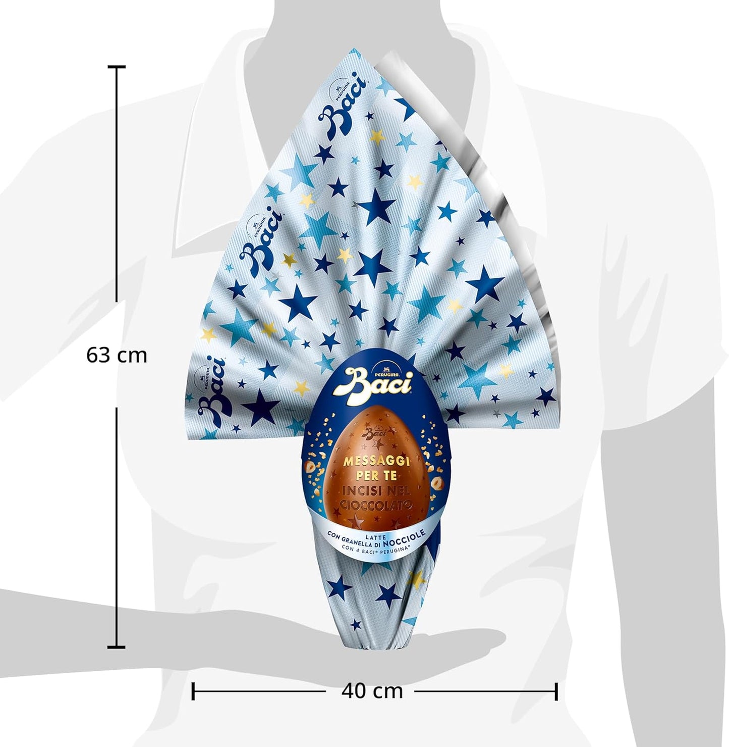 BACI PERUGINA Uovo di Pasqua 2025 Cioccolato al Latte Inciso con granella di Nocciole e 4 Cioccolatini 310g