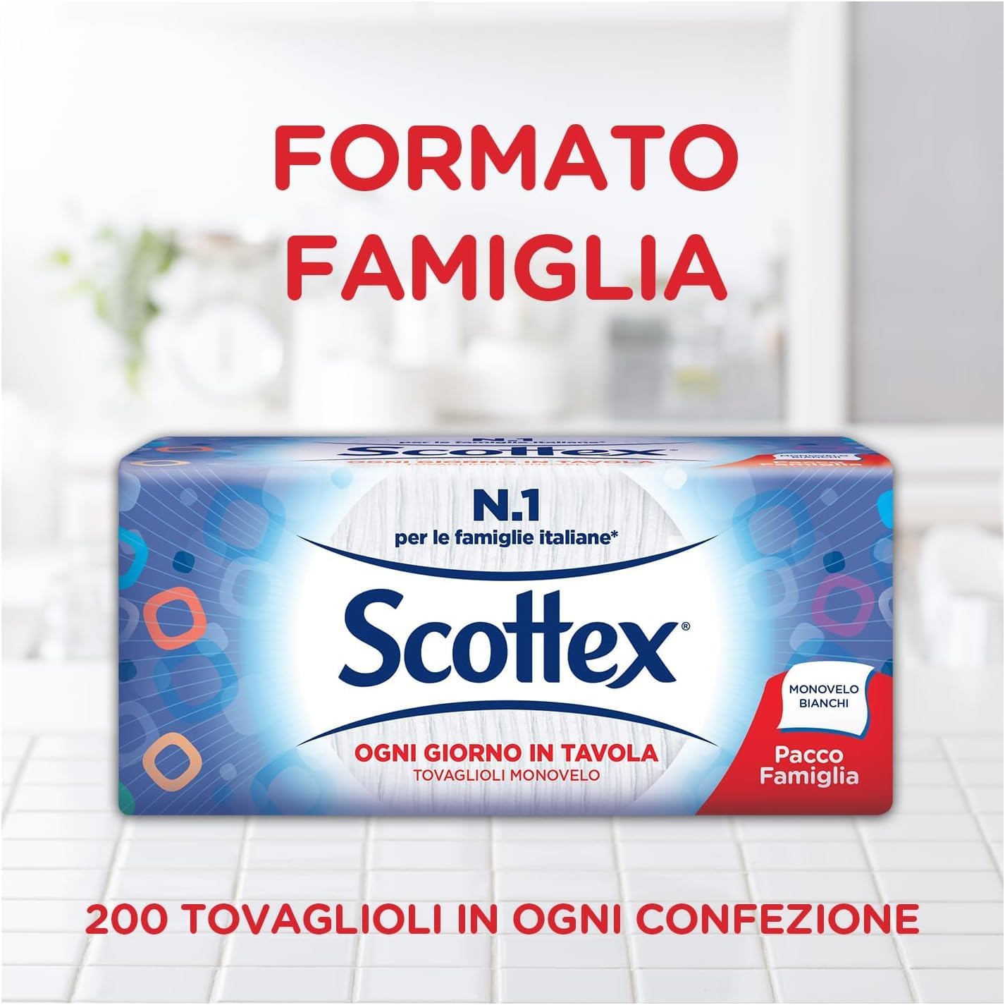 Scottex Tovaglioli Monovelo Formato Famiglia, 1 Confezione da 200 Tovaglioli