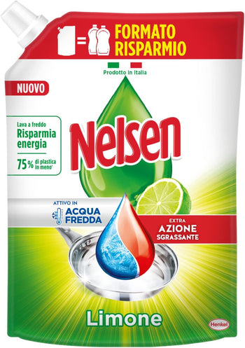 Nelsen Classico Limone, formato ricarica, Detersivo per piatti a mano, Sgrassa a fondo con azione Rinfrescante sulle Stoviglie, confezione singola da 1650 ml
