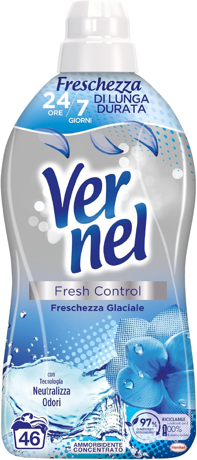 Vernel Fresh Control Ammorbidente Neutralizza Odori, Profumazione Freschezza Glaciale, Confezione da 46 lavaggi