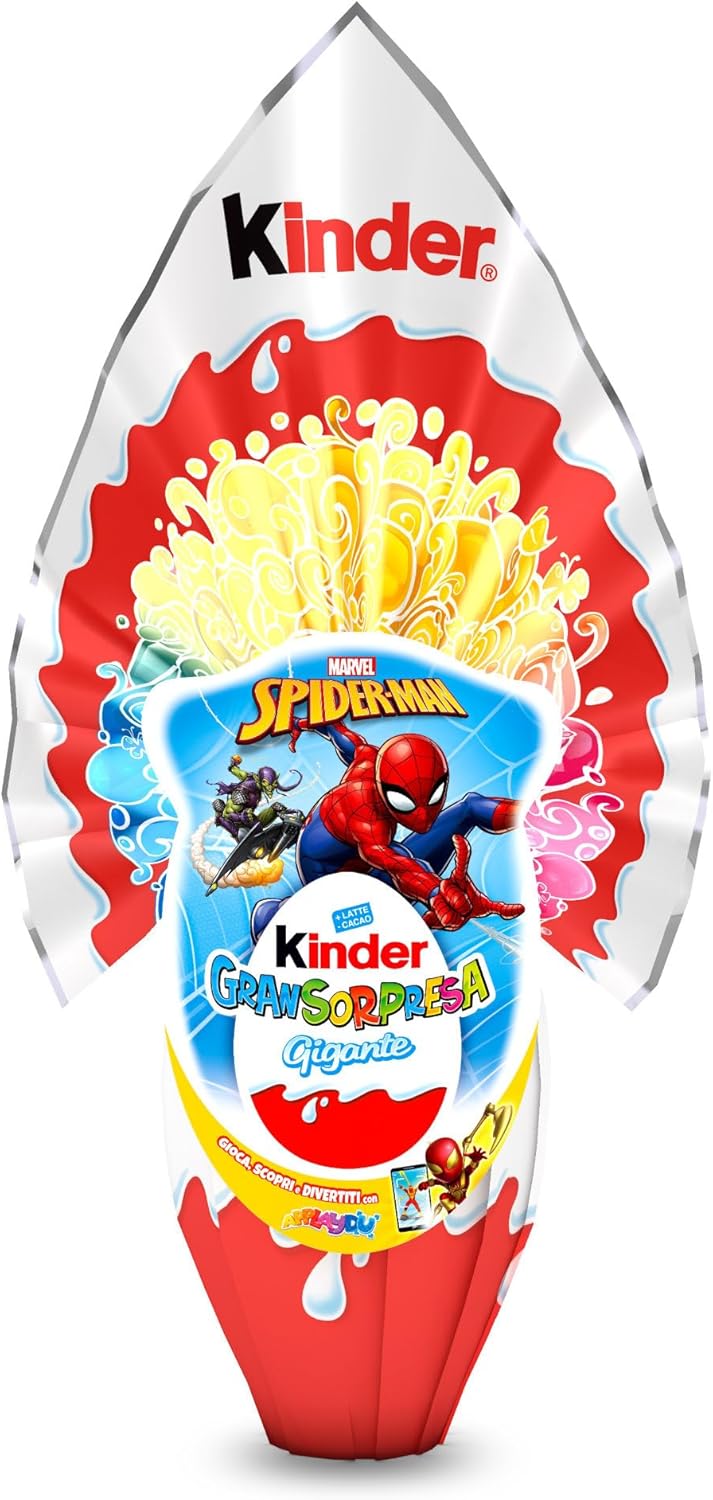 Kinder GranSorpresa Gigante Spiderman - Uovo di Pasqua Kinder 2025 di Finissimo Cioccolato al Latte con Sorpresa Spiderman, Idea Regalo Pasqua, 320 Grammi