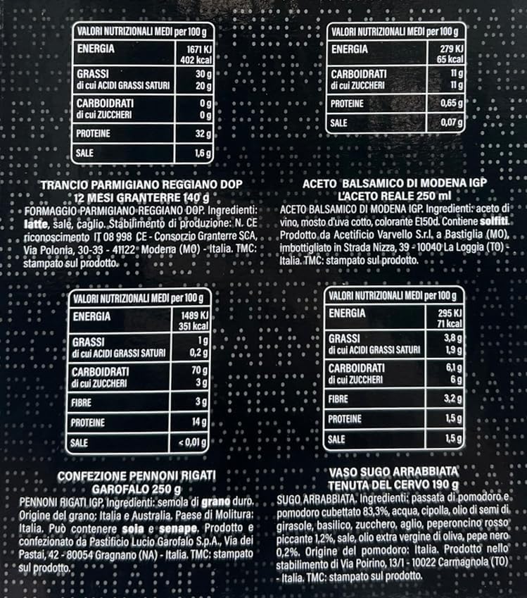 Le Cadeau Sapori d'Italia 2024 Confezione Regalo con 6 pezzi: Parmigiano Reggiano, Pasta Pennoni, Sugo, Aceto, Miniricettario Parmigiano