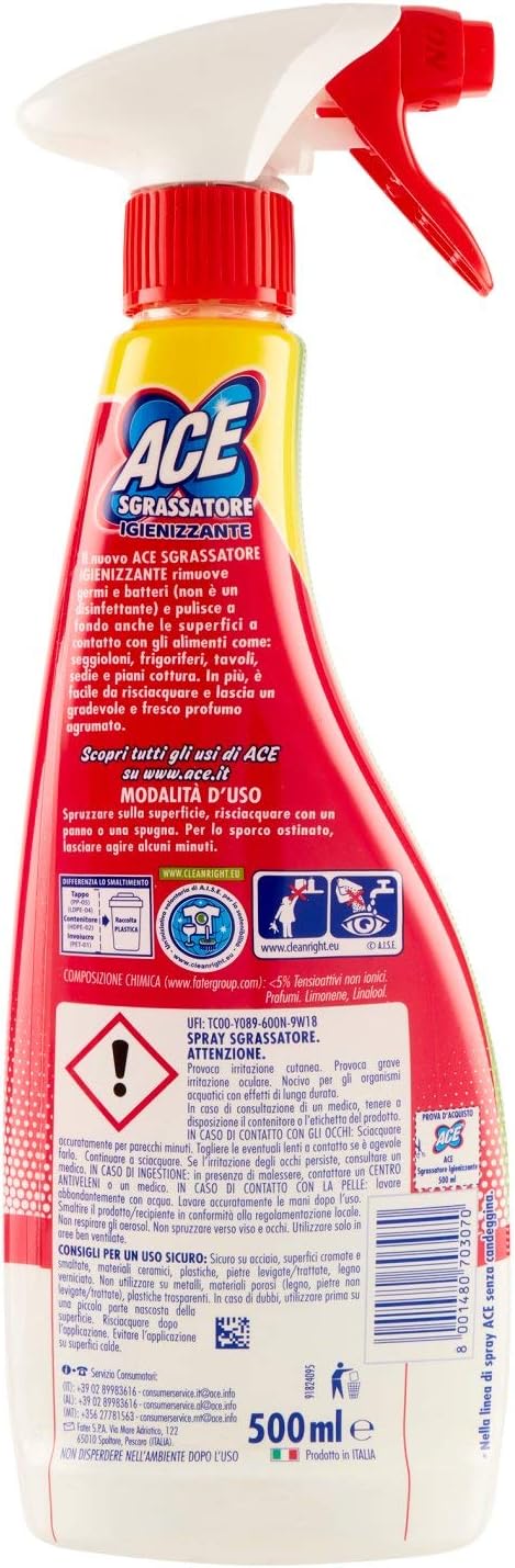 8 X ACE SPRAY 500 ML SGRASSATORE IGIENIZZANTE