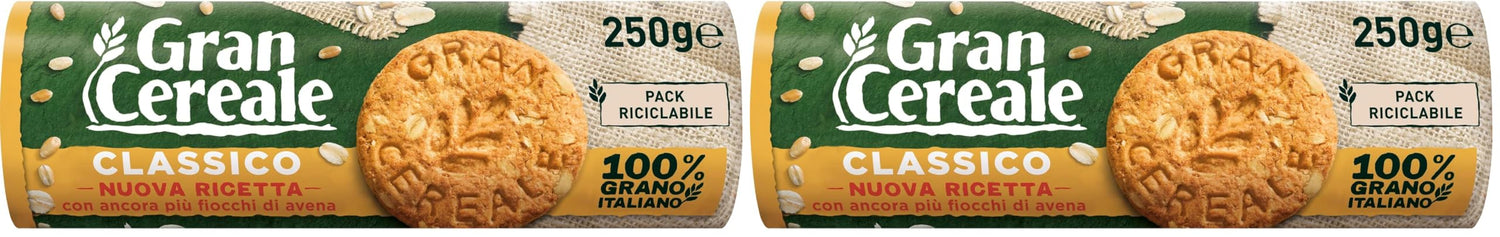 Gran Cereale Biscotti Gran Cereale Classico, Ricchi di Fibra e Fosforo - 250 gr (Confezione da 2)
