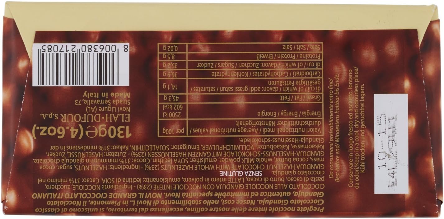 Novi - Nocciolato, Cioccolato Gianduja con Nocciole Intere - 4 tavolette da 130 g [520 g]