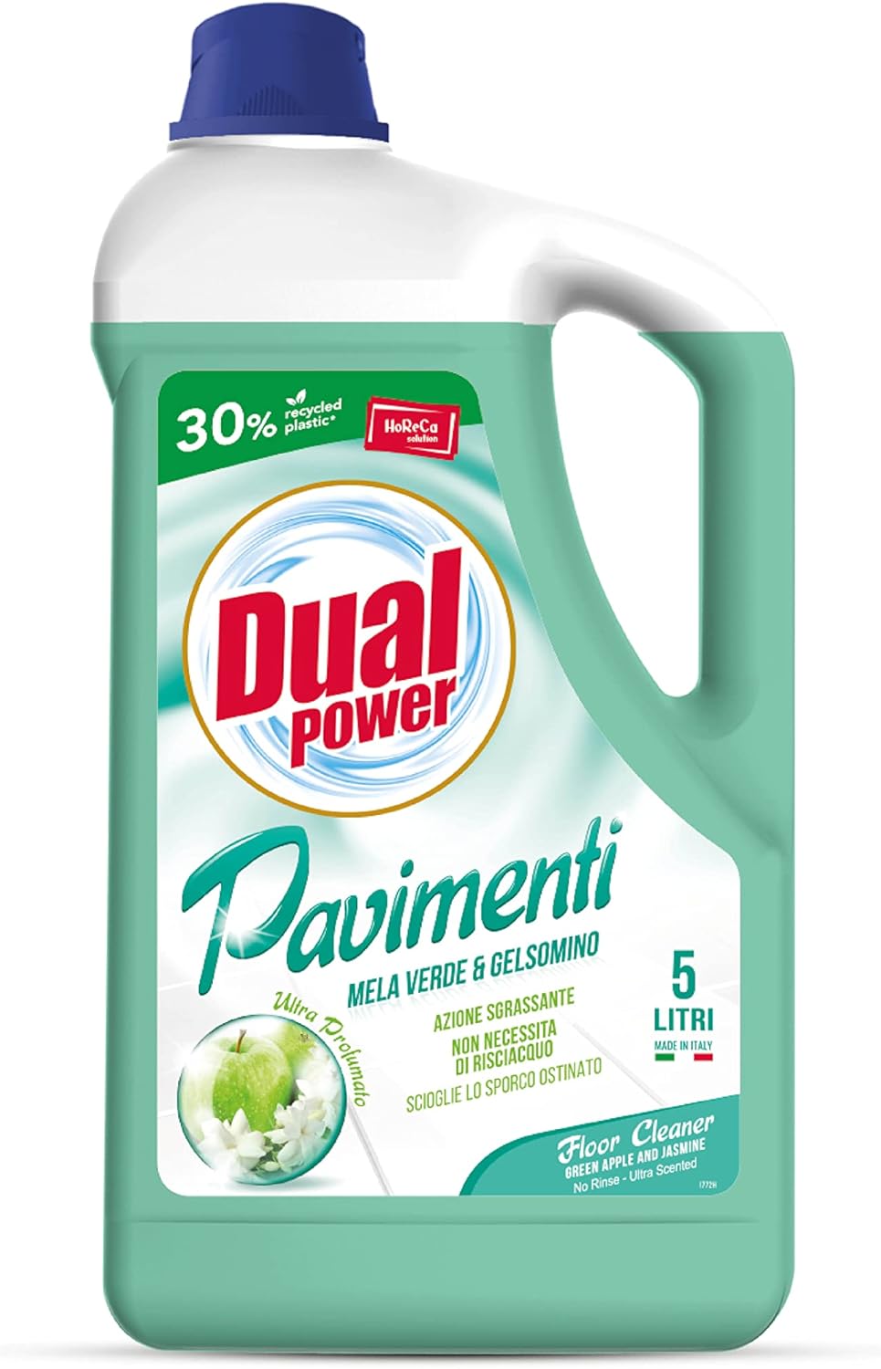 Dual Power Detergente Universale Sgrassante Per Pavimenti - Igienizzante, Scioglie Lo Sporco Ostinato - Mele Verde E Gelsomino, Neutro, 5000 Millilitro