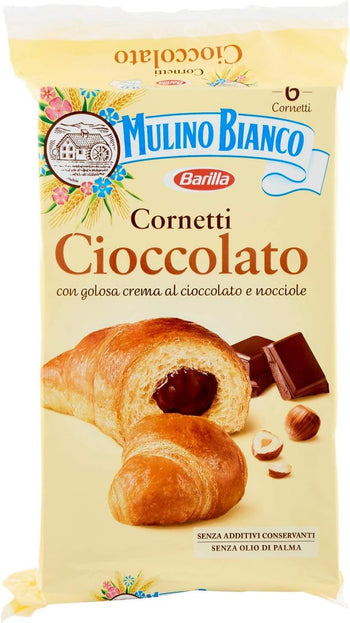 Mulino Bianco Cornetti con Crema di Cioccolato e Nocciole - 6 brioches - 300 g