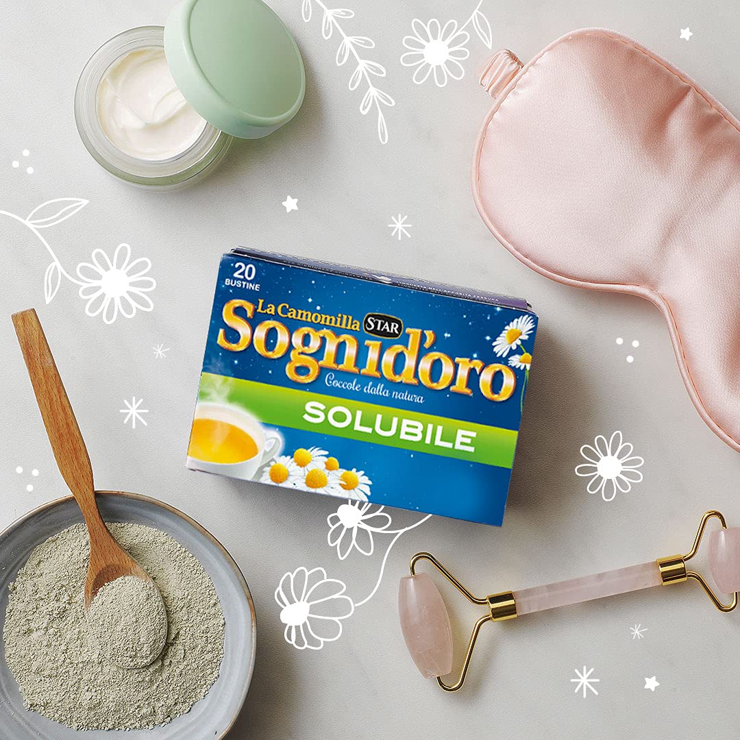Sogni d'oro Solubile Astuccio Da 20 Filtri, Già Zuccherata, Immediatamente Solubile In Acqua, Facile Da Preparare, Piacevole E Rilassante., Camomilla, 100 Grammo