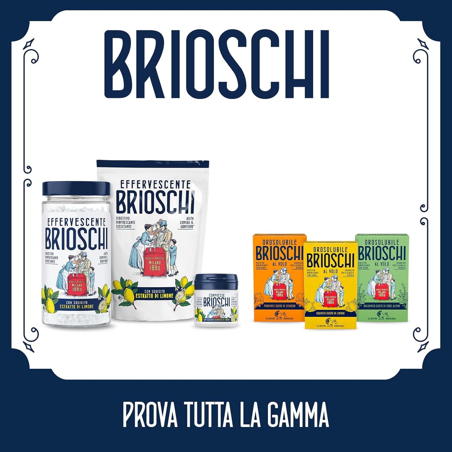 Orosolubile Brioschi al volo Limone - 15 Bustine di granulato digestivo e effervescente, da usare senz'acqua - Allo squisito gusto di limone - per un sollievo gustoso ed istantaneo - 15g