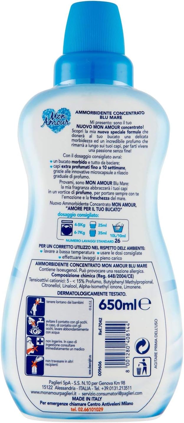 Mon Amour Ammorbidente Liquido Blu Mare, 26 Lavaggi, 650 ml