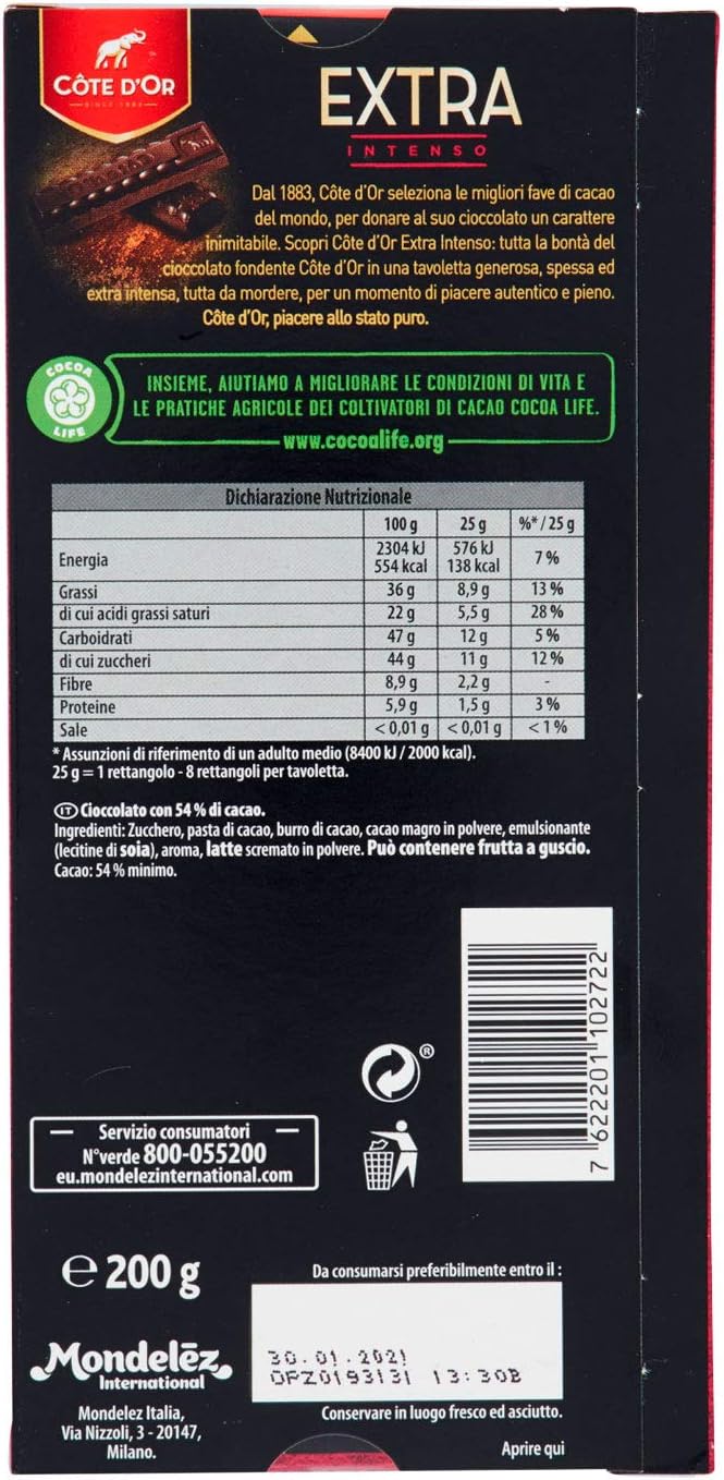 Cote D'or Tavoletta Di Cioccolato Extra Fondente, 200g